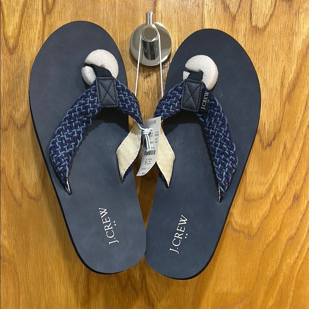 J.Crew Men’s Flip Flops Sandals Size 9 NWT Navy Braided Strap Beach Summer